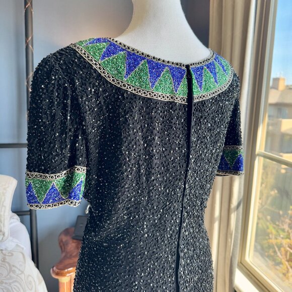 80s Vintage Niteline by Della Roufogali Beaded Sequin Mini Dress - Picture 6 of 16